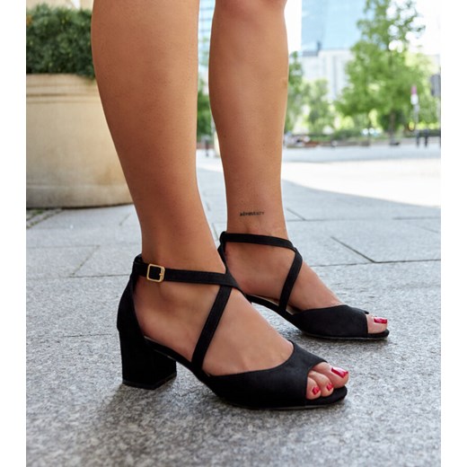 Gemre sandały damskie czarne eleganckie z klamrą 
