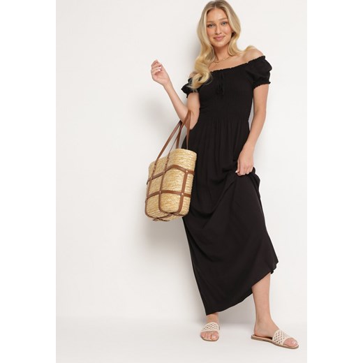 Czarna Wiskozowa Sukienka Typu Hiszpanka z Marszczoną Górą Moalle ze sklepu Born2be Odzież w kategorii Sukienki - zdjęcie 172625324