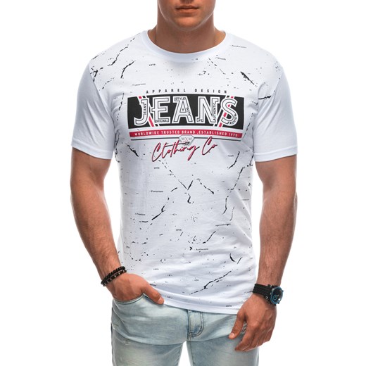 T-shirt męski z nadrukiem 1937S - biały ze sklepu Edoti w kategorii T-shirty męskie - zdjęcie 172627603