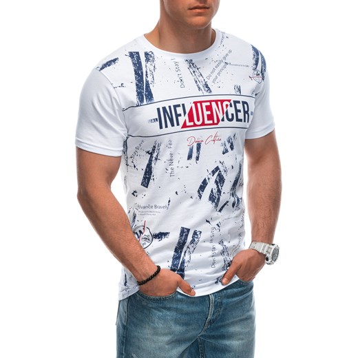 T-shirt męski z nadrukiem 1939S - biały ze sklepu Edoti w kategorii T-shirty męskie - zdjęcie 172627611