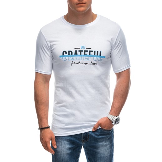 T-shirt męski z nadrukiem 1947S - biały ze sklepu Edoti w kategorii T-shirty męskie - zdjęcie 172627614