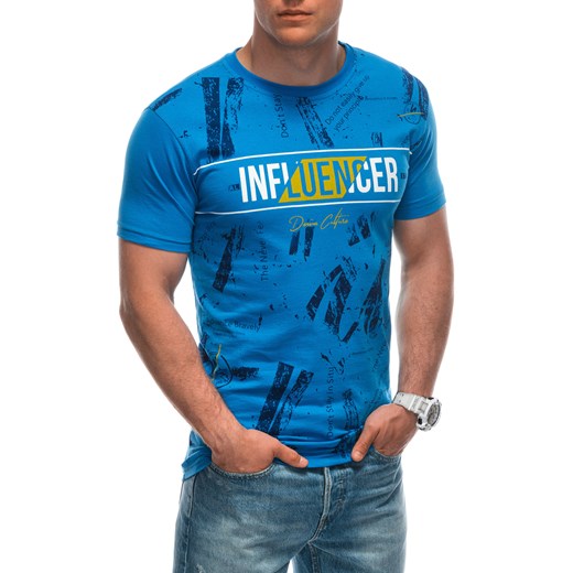 T-shirt męski z nadrukiem 1939S - niebieski ze sklepu Edoti w kategorii T-shirty męskie - zdjęcie 172627620
