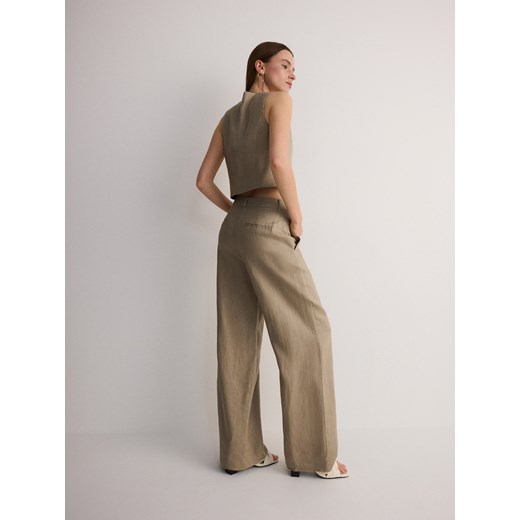 Reserved - Spodnie z lnu - beżowy ze sklepu Reserved w kategorii Spodnie damskie - zdjęcie 172628653