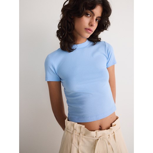 Reserved - Krótki t-shirt ze stójką - niebieski ze sklepu Reserved w kategorii Bluzki damskie - zdjęcie 172629574