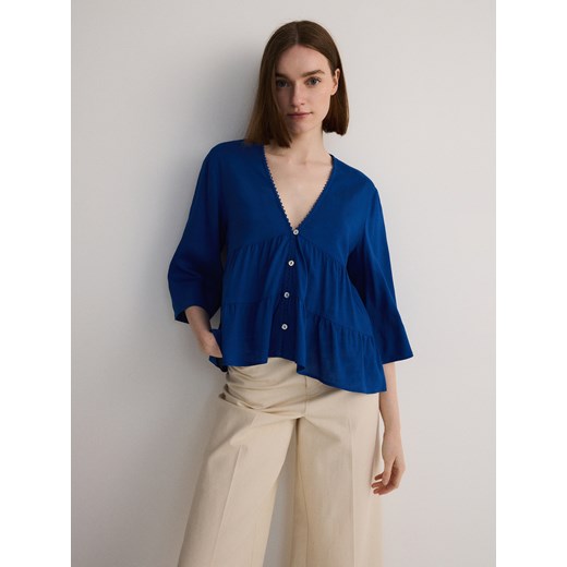 Reserved - Bluzka z wiskozą - niebieski ze sklepu Reserved w kategorii Bluzki damskie - zdjęcie 172629651
