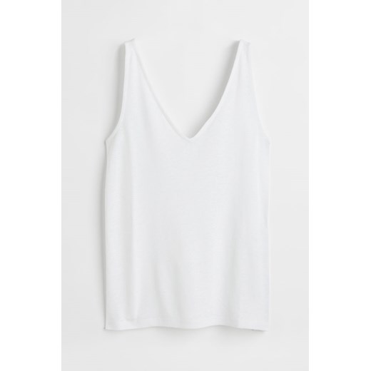 H & M - Koszulka z domieszką lnu - Biały ze sklepu H&M w kategorii Bluzki damskie - zdjęcie 172631043