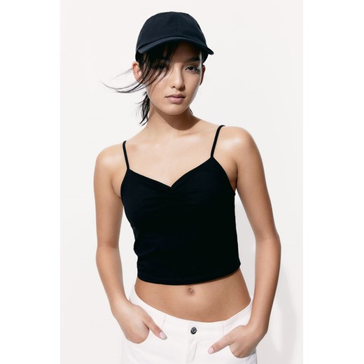 H & M - Krótki top na ramiączkach - Czarny ze sklepu H&M w kategorii Bluzki damskie - zdjęcie 172631211
