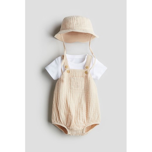 H & M - Bawełniany komplet 3-częściowy - Beżowy ze sklepu H&M w kategorii Odzież dla niemowląt - zdjęcie 172631423