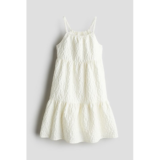 H & M - Falbaniasta sukienka z żakardowej tkaniny - Biały H & M 140 (9-10Y) H&M
