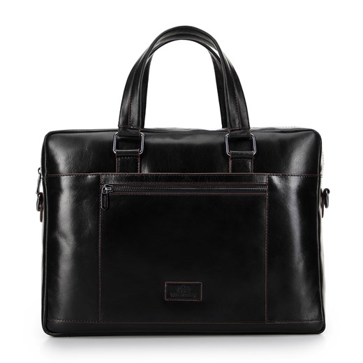 Męska torba na laptopa 12” skórzana z brązową lamówką czarna ze sklepu WITTCHEN w kategorii Torby na laptopa - zdjęcie 172633812