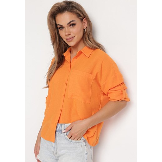 Pomarańczowa Koszula z Długim Rękawem Zapinana na Guziki Glaxia ze sklepu Born2be Odzież w kategorii Koszule damskie - zdjęcie 172634824