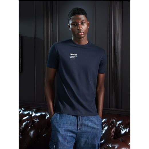 Sinsay - Koszulka z nadrukiem - granatowy ze sklepu Sinsay w kategorii T-shirty męskie - zdjęcie 172639412