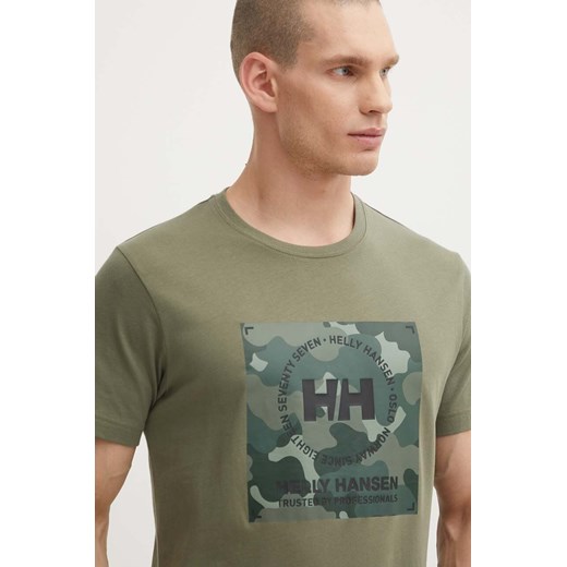 Helly Hansen t-shirt bawełniany kolor zielony wzorzysty ze sklepu ANSWEAR.com w kategorii T-shirty męskie - zdjęcie 172640214