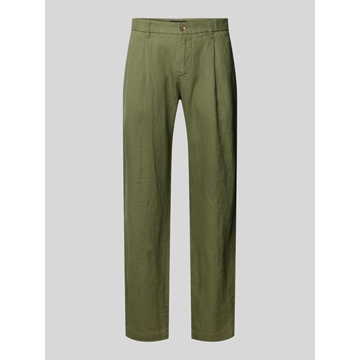 Spodnie lniane o kroju tapered fit z zakładkami w pasie model ‘Osby’ ze sklepu Peek&Cloppenburg  w kategorii Spodnie męskie - zdjęcie 172641171