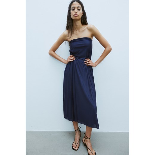 H & M - Plisowana sukienka bandeau - Niebieski H & M L H&M