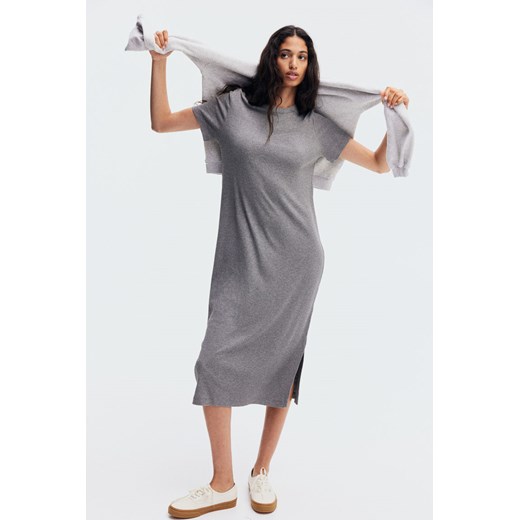 H & M - Sukienka z dżerseju w prążki - Szary ze sklepu H&M w kategorii Sukienki - zdjęcie 172641423