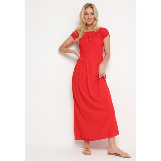 Czerwona Wiskozowa Sukienka Typu Hiszpanka z Marszczoną Górą Moalle ze sklepu Born2be Odzież w kategorii Sukienki - zdjęcie 172645120