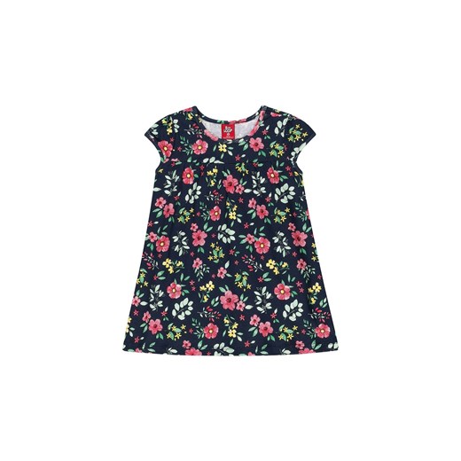 Bawełniana sukienka z krótkim rękawem - granatowa w kwiaty ze sklepu 5.10.15 w kategorii Sukienki niemowlęce - zdjęcie 172645172