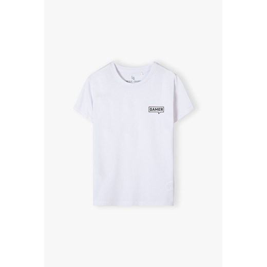 T-shirt dla chłopca bawełniany biały Lincoln & Sharks By 5.10.15. 170 okazyjna cena 5.10.15