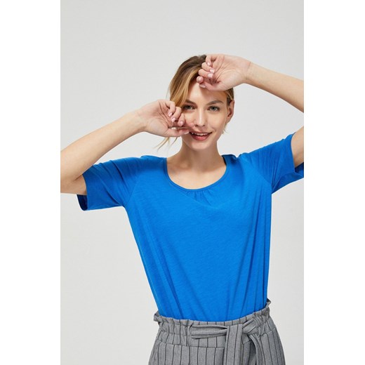 T-shirt damski bawełniany z kokardkami na rękawach- niebieski ze sklepu 5.10.15 w kategorii Bluzki damskie - zdjęcie 172645270