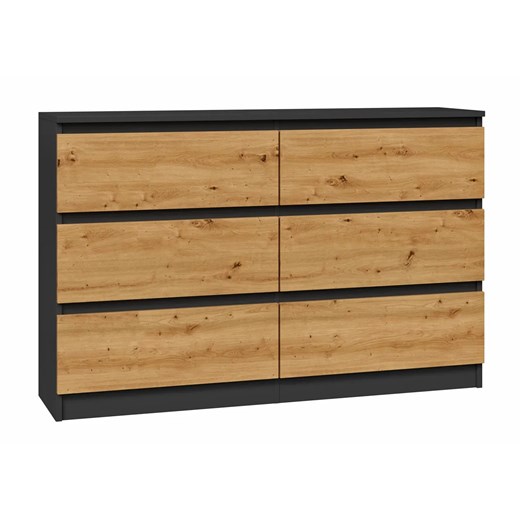 Podwójna komoda z szufladami antracyt + dąb artisan - Berta 120 cm ze sklepu Edinos.pl w kategorii Komody - zdjęcie 172646120
