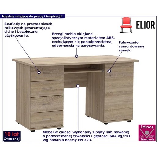 Skandynawskie biurko z zamykanym kontenerkiem na klucz dąb sonoma - Gareno Elior One Size Edinos.pl