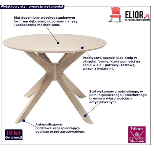 Drewniany stół okrągły Hemmi - naturalny Elior One Size Edinos.pl