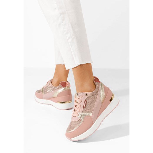 Buty sportowe damskie Zapatos sneakersy różowe sznurowane płaskie 