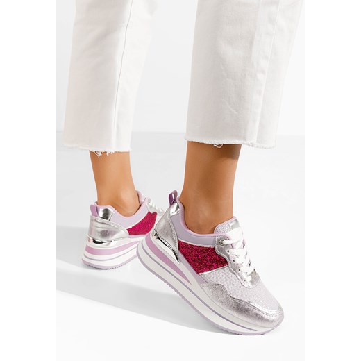 Buty sportowe damskie fioletowe Zapatos sneakersy sznurowane na platformie 