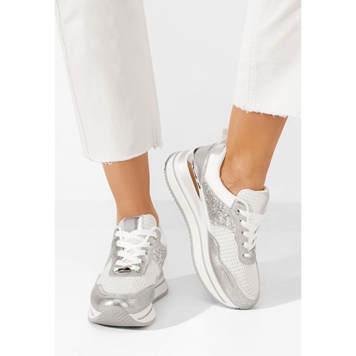 Zapatos buty sportowe damskie sneakersy srebrne wiązane 
