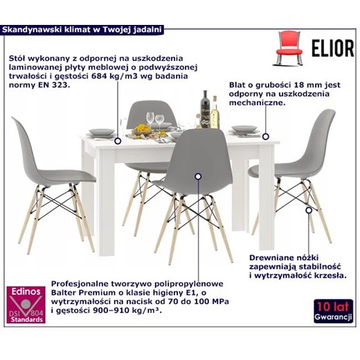 Biały prostokątny stół i 4 szare krzesła do jadalni - Rezo Elior One Size Edinos.pl