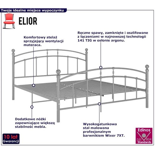 Szare metalowe łóżko w stylu vintage 200x200 cm - Enelox Elior One Size Edinos.pl