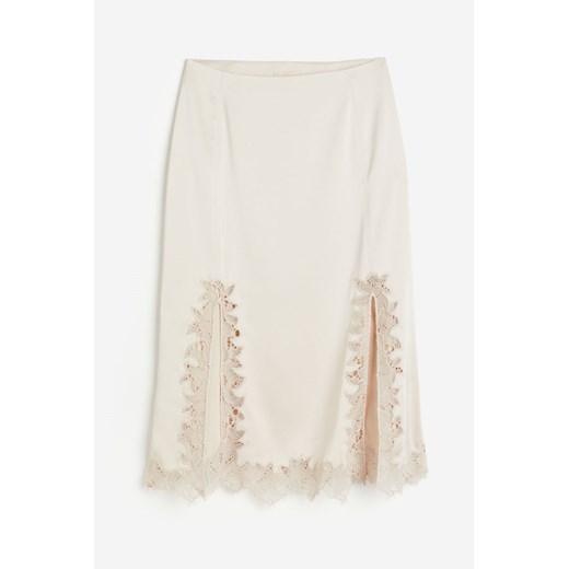 H & M - Satynowa spódnica z koronką - Beżowy ze sklepu H&M w kategorii Spódnice - zdjęcie 172651702