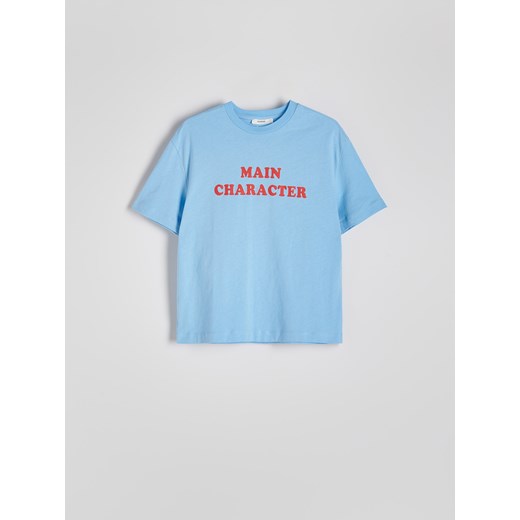 Reserved - T-shirt z napisem - jasnoniebieski ze sklepu Reserved w kategorii Bluzki damskie - zdjęcie 172653212