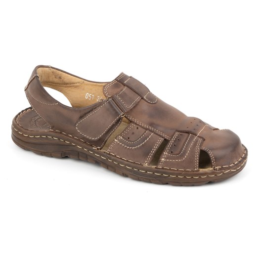 Klasyczne sandały skórzane męskie na rzep 0051 brązowe ze sklepu butyolivier w kategorii Sandały męskie - zdjęcie 172654571