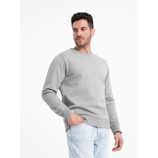 Bluza męska dresowa BASIC z okrągłym dekoltem - szara V8 OM-SSBN-0175 S ombre