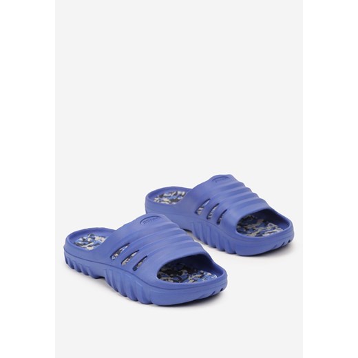 Niebieskie Płaskie Klapki z Pianki z Tłoczoną Cholewką i Wycięciami Testalie 41 okazja born2be.pl