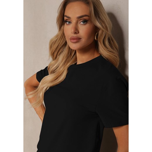 Czarna Klasyczna Gładka Koszulka z Bawełny Detima Renee L promocyjna cena Renee odzież