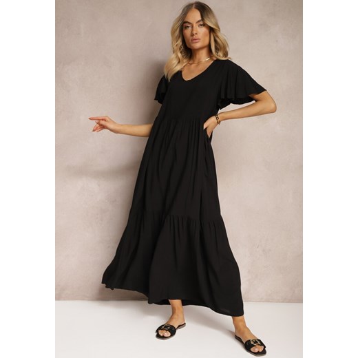 Czarna Rozkloszowana Sukienka z Bawełny z Falbankami Dimante ze sklepu Renee odzież w kategorii Sukienki - zdjęcie 172657313