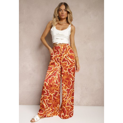 Pomarańczowo-Żółte Spodnie High Waist z Szerokimi Nogawkami Nulea ze sklepu Renee odzież w kategorii Spodnie damskie - zdjęcie 172657443