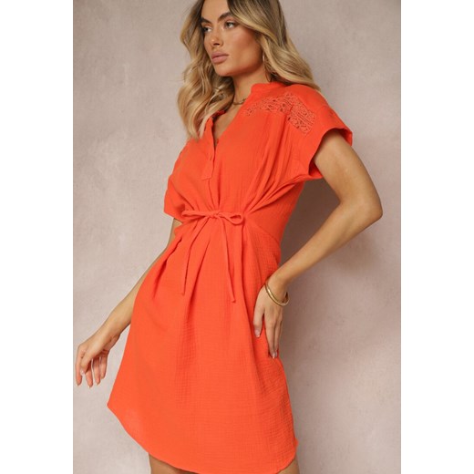 Pomarańczowa Sukienka na Lato z Bawełny ze Sznureczkiem w Talii Rufalia Renee XXXL wyprzedaż Renee odzież