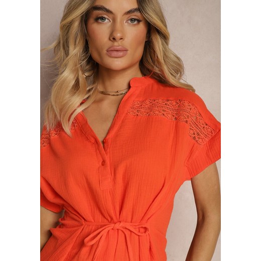 Pomarańczowa Sukienka na Lato z Bawełny ze Sznureczkiem w Talii Rufalia Renee XXXL okazyjna cena Renee odzież