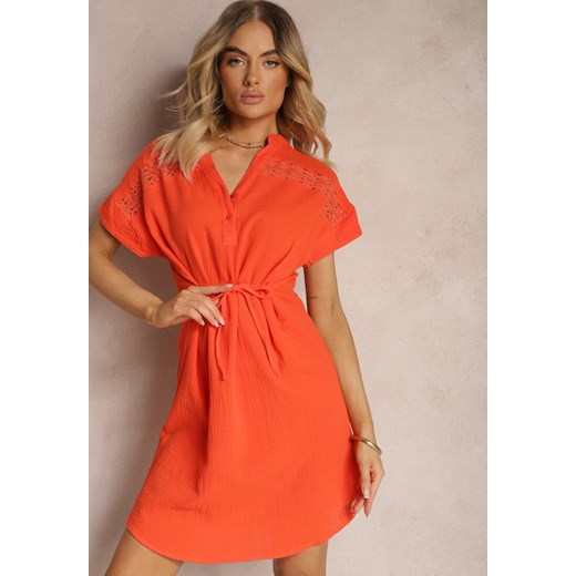 Pomarańczowa Sukienka na Lato z Bawełny ze Sznureczkiem w Talii Rufalia Renee XXXL promocyjna cena Renee odzież