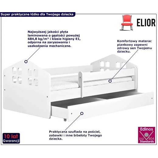 Białe łóżko dziecięce ze stelażem 80x180 - Flavio Elior One Size wyprzedaż Edinos.pl