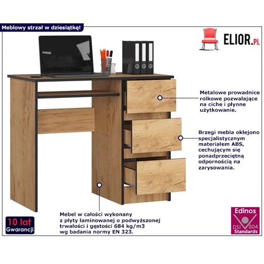 Skandynawskie biurko do pokoju z szufladami Miren 4X - dąb craft Elior One Size Edinos.pl