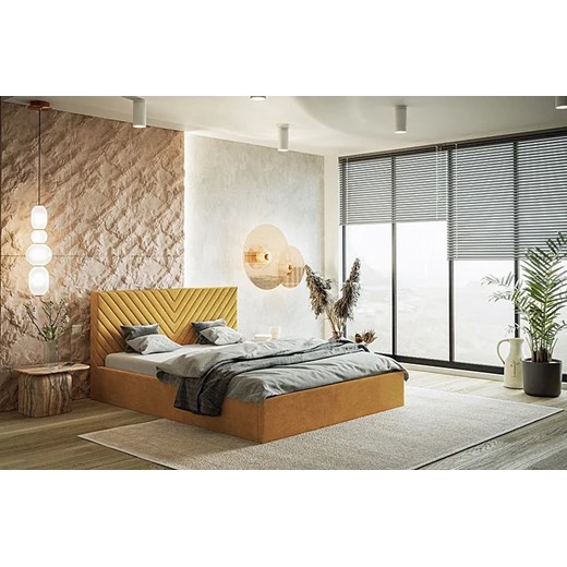 Musztardowe tapicerowane łóżko 160x200 - Nuvell 3X Elior One Size Edinos.pl