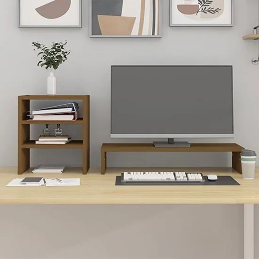 Klasyczna półka na biurko z drewna sosnowego miodowy brąz - Tauris Elior One Size wyprzedaż Edinos.pl