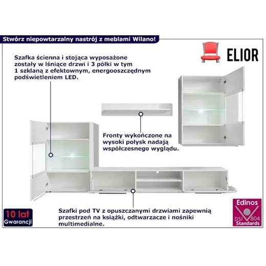 5 elementowy zestaw mebli do salonu z podświetleniem LED biały połysk - Wilano Elior One Size Edinos.pl