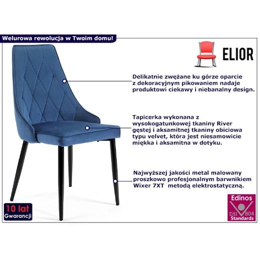 Welurowy komplet 4 krzeseł z pikowanym oparciem - Sageri 4X Elior One Size Edinos.pl