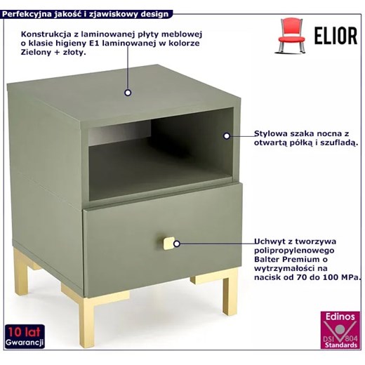 Zielona szafka nocna z szufladą - Lexa Elior One Size Edinos.pl promocja